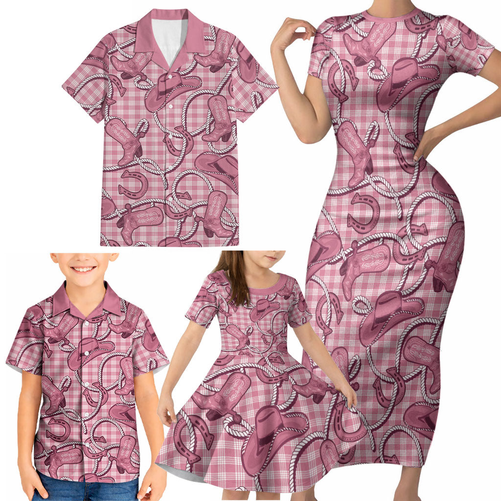 Pink Hawaii Palaka Cowboy Family Matching Short Sleeve Bodycon Dress and Hawaiian Shirt Hawaiian Paniolo Festival Spirit LT19 - Polynesian Pride