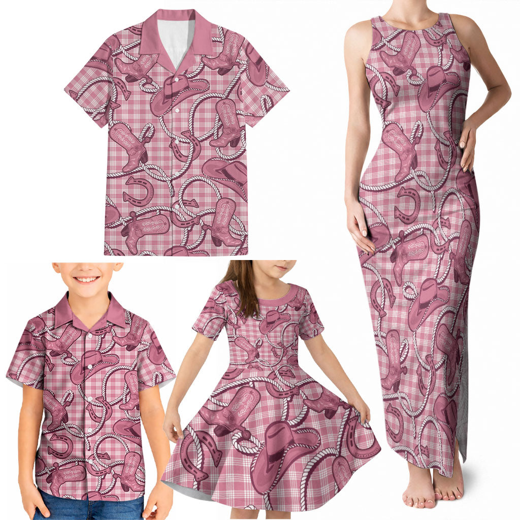 Pink Hawaii Palaka Cowboy Family Matching Tank Maxi Dress and Hawaiian Shirt Hawaiian Paniolo Festival Spirit LT19 - Polynesian Pride