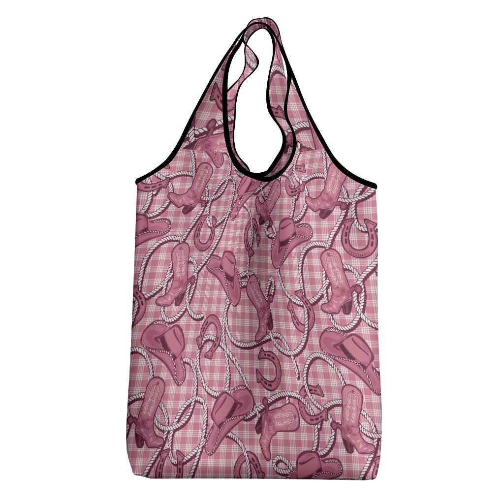 Pink Hawaii Palaka Cowboy Grocery Bag Hawaiian Paniolo Festival Spirit LT19 - Polynesian Pride