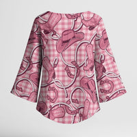 Pink Hawaii Palaka Cowboy Kimono Sleeve Blouse Hawaiian Paniolo Festival Spirit LT19 - Polynesian Pride