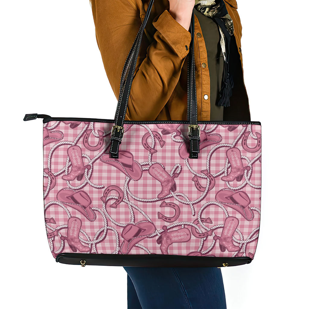 Pink Hawaii Palaka Cowboy Leather Tote Bag Hawaiian Paniolo Festival Spirit LT19 - Polynesian Pride