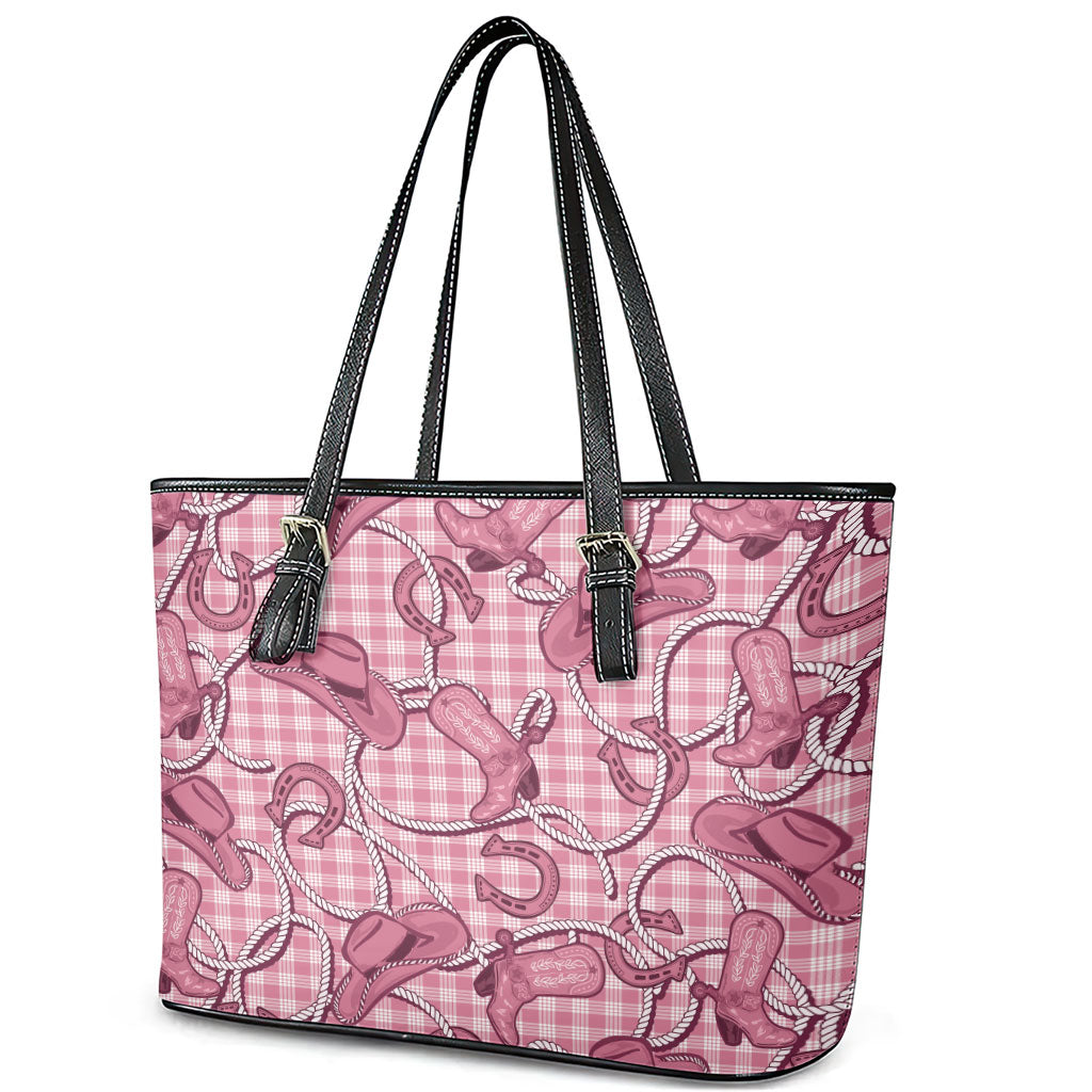 Pink Hawaii Palaka Cowboy Leather Tote Bag Hawaiian Paniolo Festival Spirit LT19 - Polynesian Pride