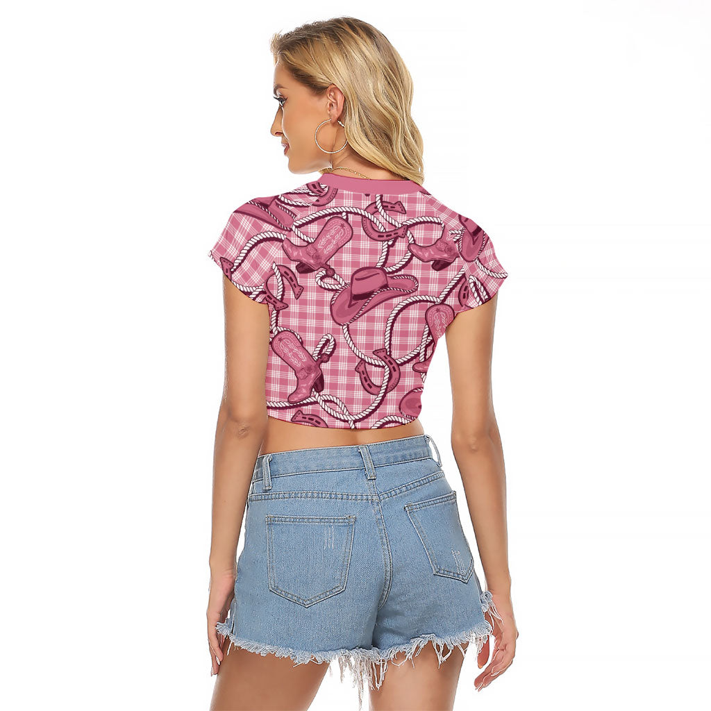 Pink Hawaii Palaka Cowboy Raglan Cropped T Shirt Hawaiian Paniolo Festival Spirit LT19 - Polynesian Pride