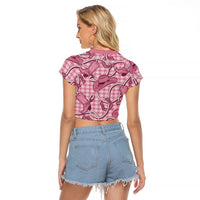 Pink Hawaii Palaka Cowboy Raglan Cropped T Shirt Hawaiian Paniolo Festival Spirit LT19 - Polynesian Pride
