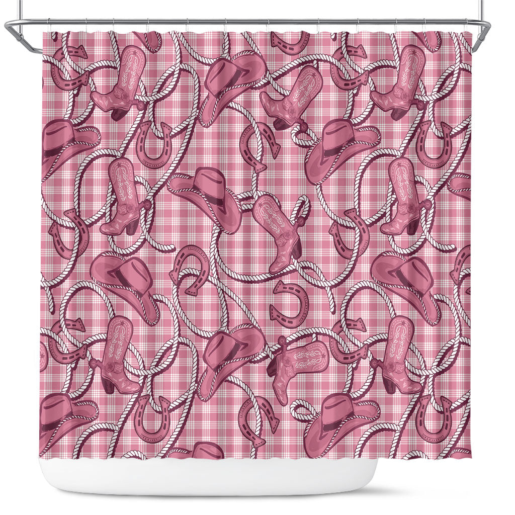 Pink Hawaii Palaka Cowboy Shower Curtain Hawaiian Paniolo Festival Spirit