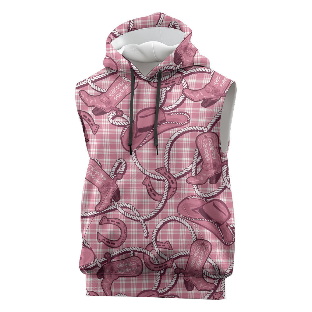 Pink Hawaii Palaka Cowboy Sleeveless Hoodie Hawaiian Paniolo Festival Spirit