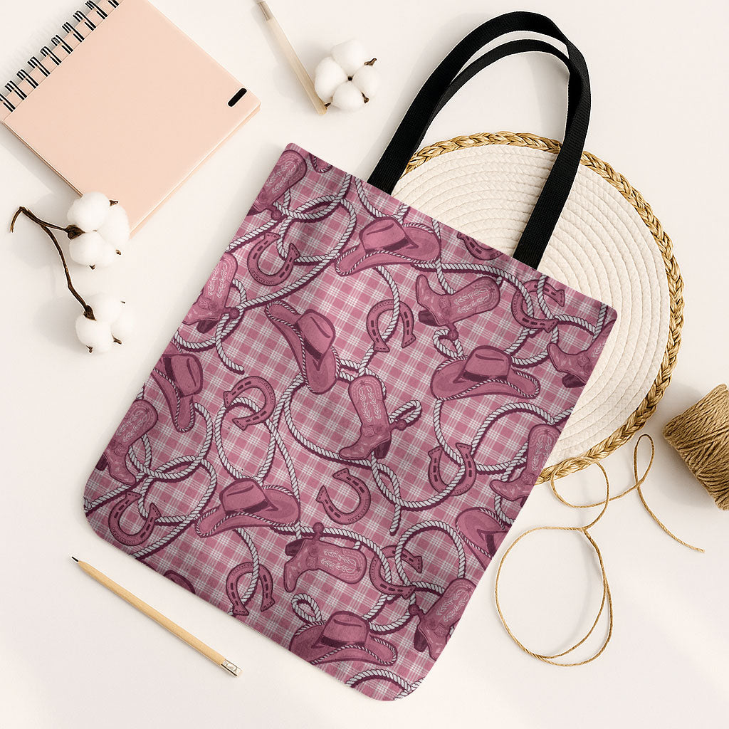 Pink Hawaii Palaka Cowboy Tote Bag Hawaiian Paniolo Festival Spirit LT19 Black Strap One Size Pink - Polynesian Pride