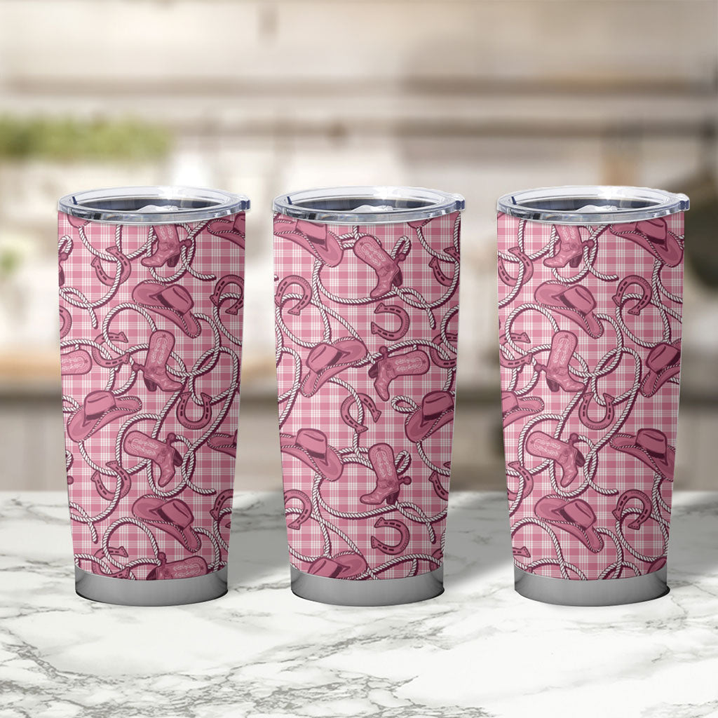 Pink Hawaii Palaka Cowboy Tumbler Cup Hawaiian Paniolo Festival Spirit LT19 - Polynesian Pride