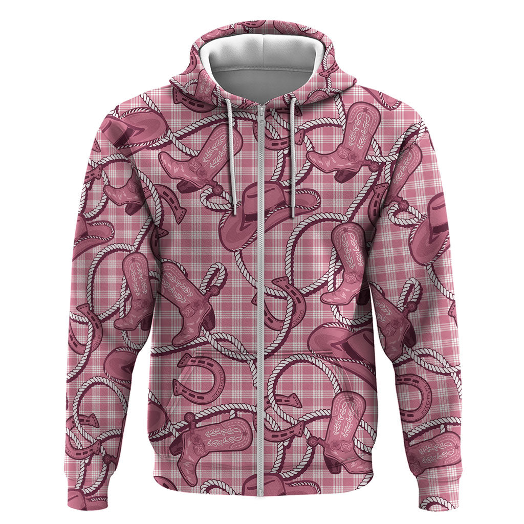 Pink Hawaii Palaka Cowboy Zip Hoodie Hawaiian Paniolo Festival Spirit