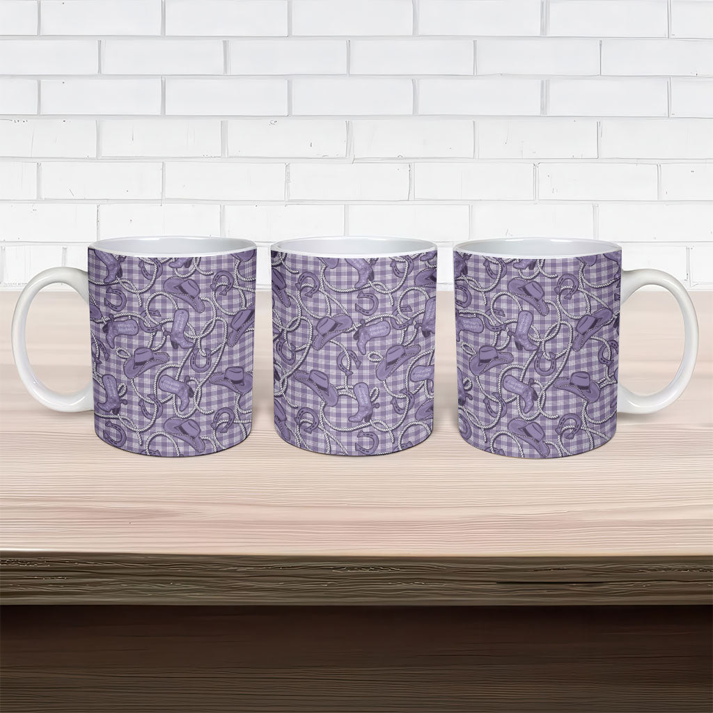 Purple Hawaii Palaka Cowboy Ceramic Mug Hawaiian Paniolo Festival Spirit LT19 - Polynesian Pride