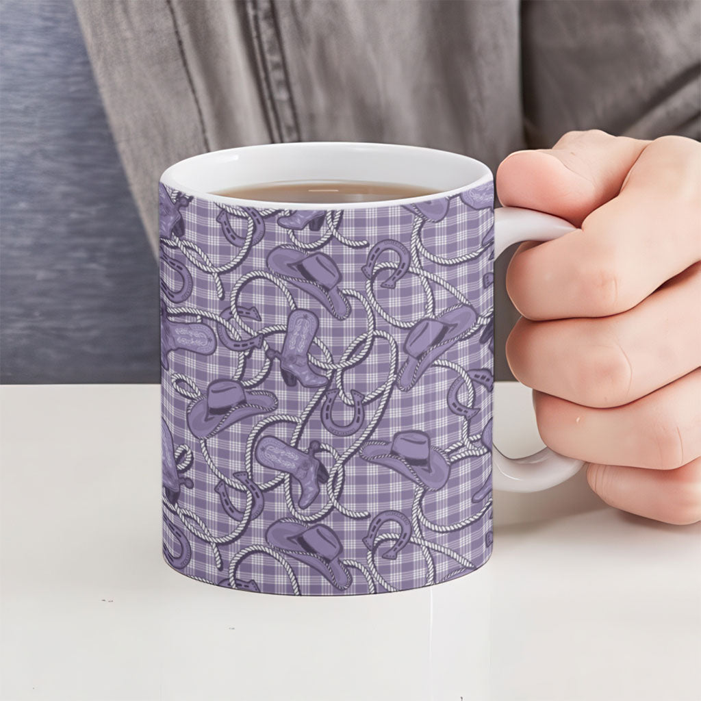 Purple Hawaii Palaka Cowboy Ceramic Mug Hawaiian Paniolo Festival Spirit LT19 - Polynesian Pride