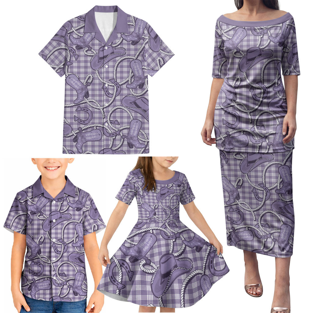 Purple Hawaii Palaka Cowboy Family Matching Puletasi and Hawaiian Shirt Hawaiian Paniolo Festival Spirit