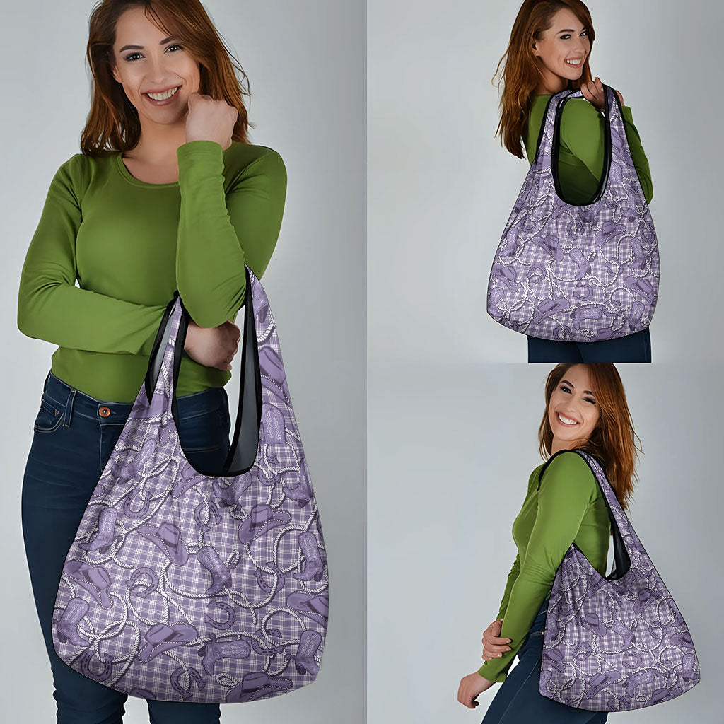 Purple Hawaii Palaka Cowboy Grocery Bag Hawaiian Paniolo Festival Spirit LT19 - Polynesian Pride
