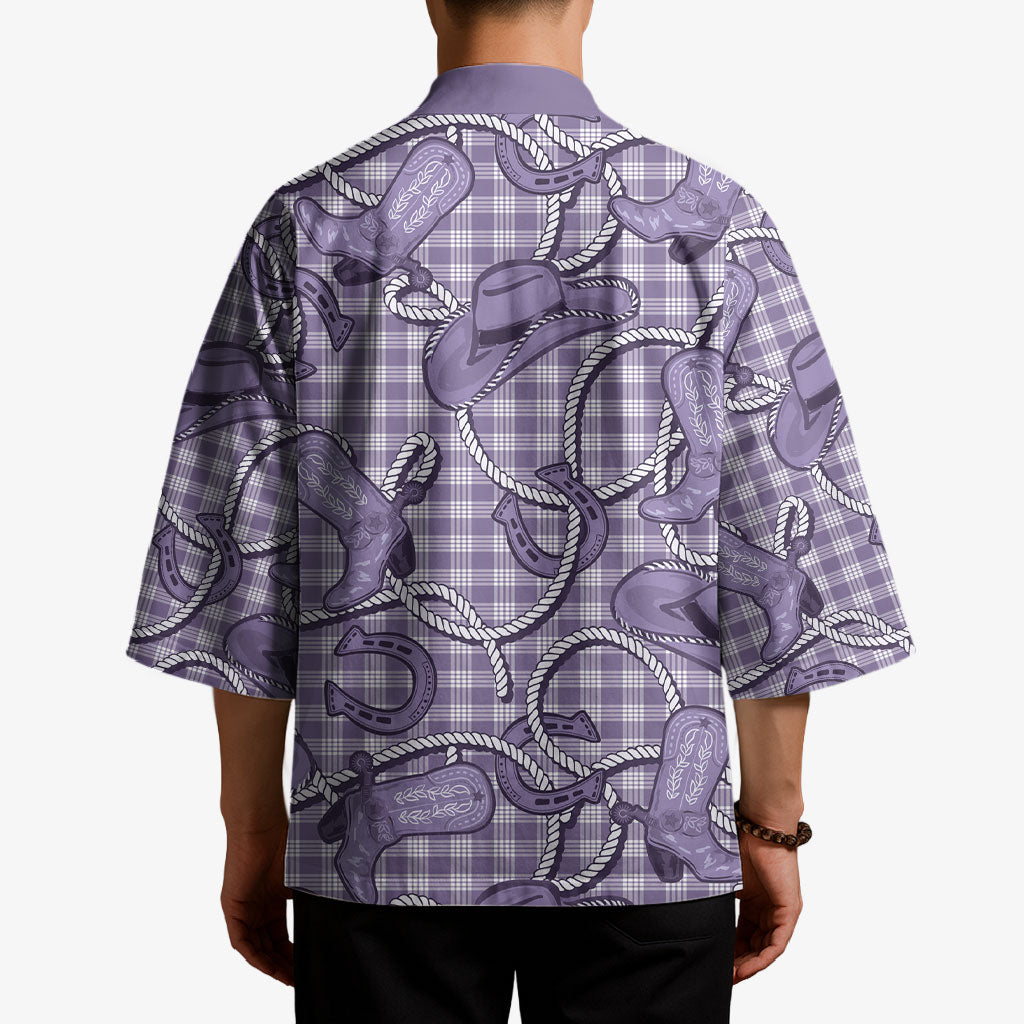Purple Hawaii Palaka Cowboy Kimono Hawaiian Paniolo Festival Spirit LT19 - Polynesian Pride