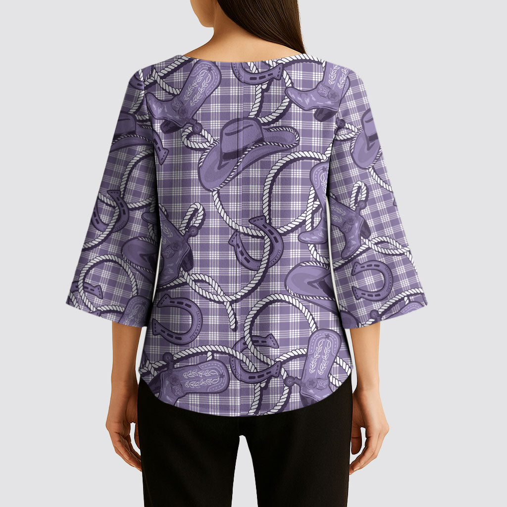 Purple Hawaii Palaka Cowboy Kimono Sleeve Blouse Hawaiian Paniolo Festival Spirit LT19 - Polynesian Pride