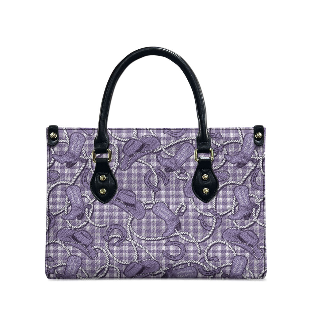 Purple Hawaii Palaka Cowboy Leather Bag Hawaiian Paniolo Festival Spirit LT19 - Polynesian Pride