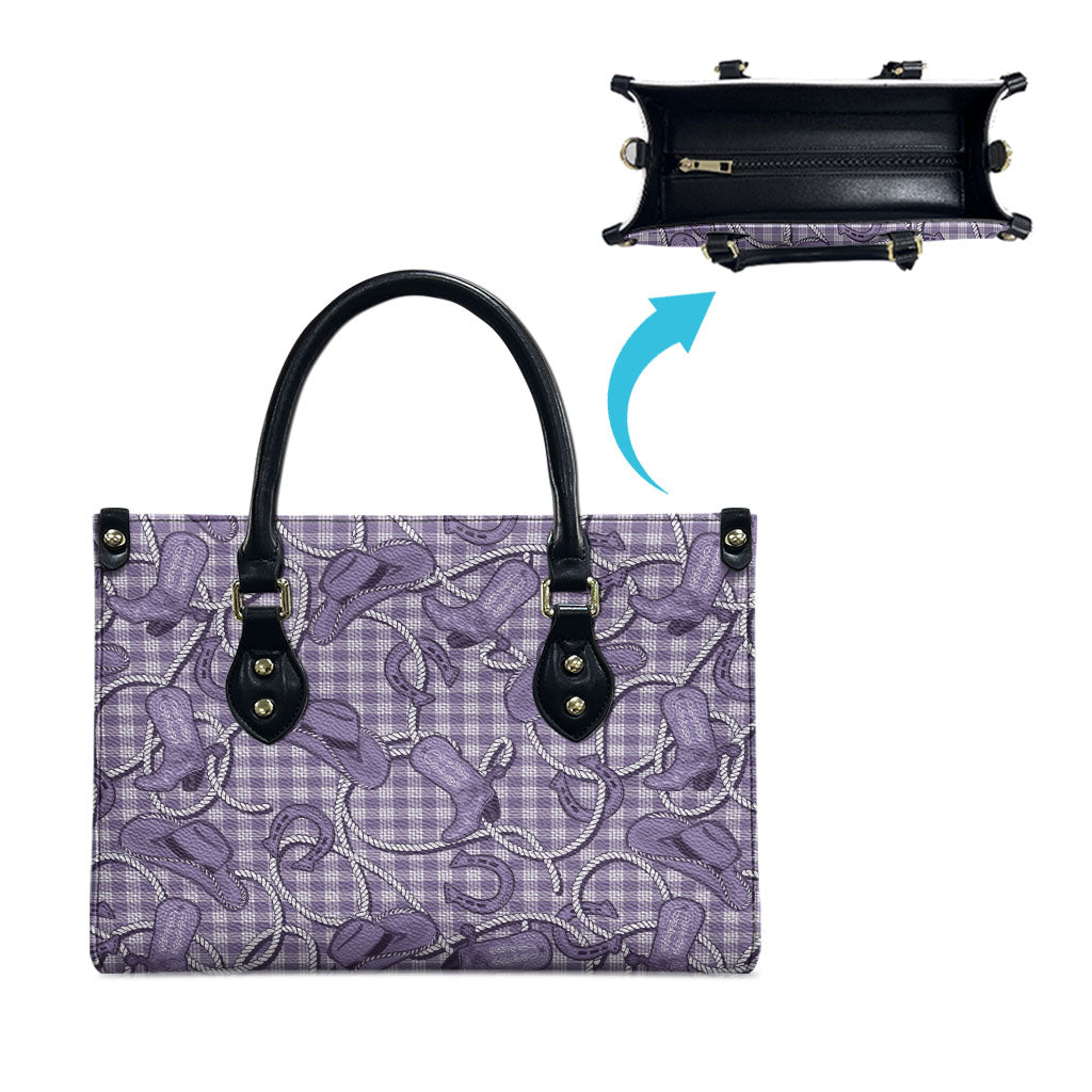 Purple Hawaii Palaka Cowboy Leather Bag Hawaiian Paniolo Festival Spirit LT19 - Polynesian Pride
