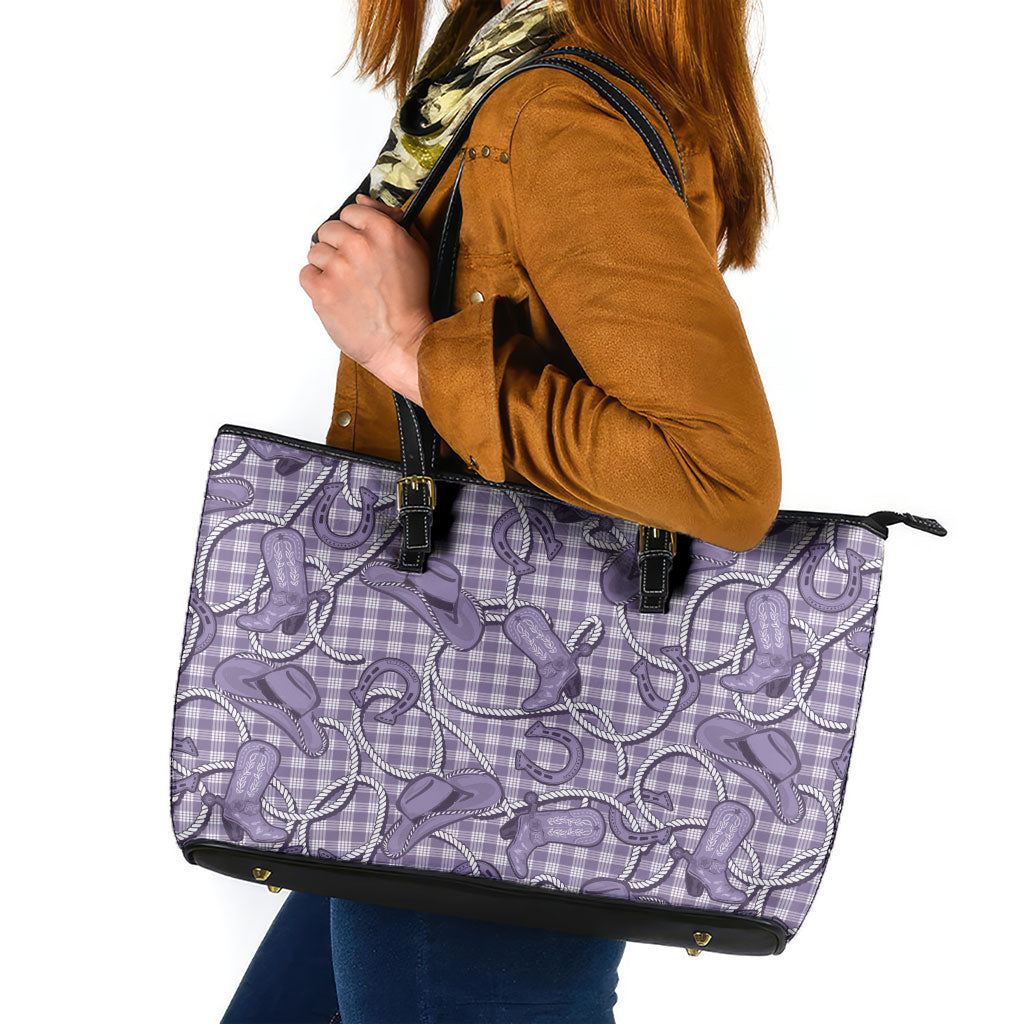 Purple Hawaii Palaka Cowboy Leather Tote Bag Hawaiian Paniolo Festival Spirit LT19 Purple - Polynesian Pride