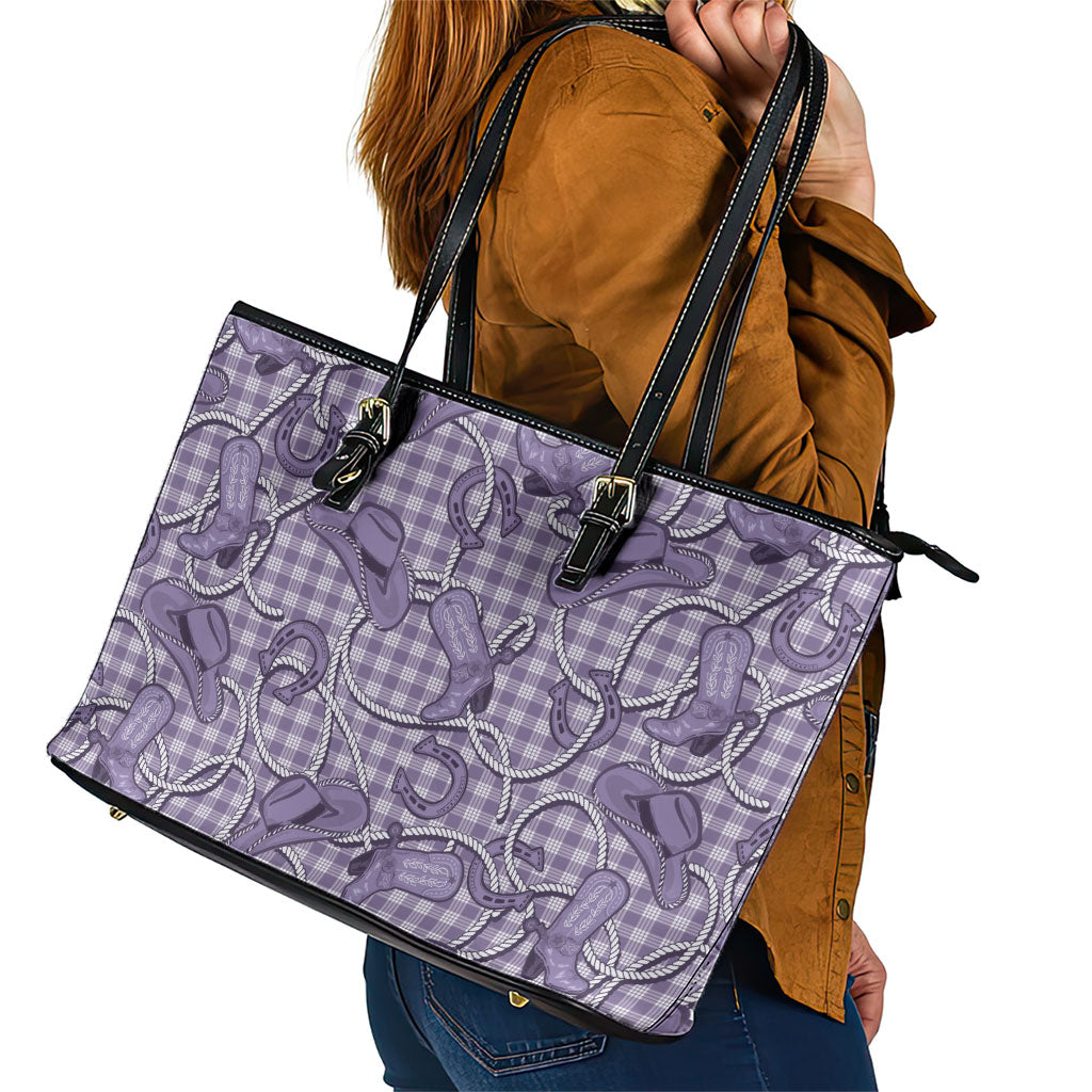 Purple Hawaii Palaka Cowboy Leather Tote Bag Hawaiian Paniolo Festival Spirit LT19 - Polynesian Pride