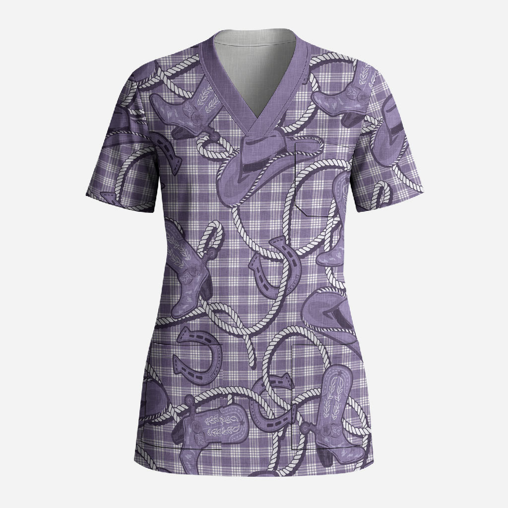 Purple Hawaii Palaka Cowboy Scrub Top Hawaiian Paniolo Festival Spirit LT19 Adult Purple - Polynesian Pride
