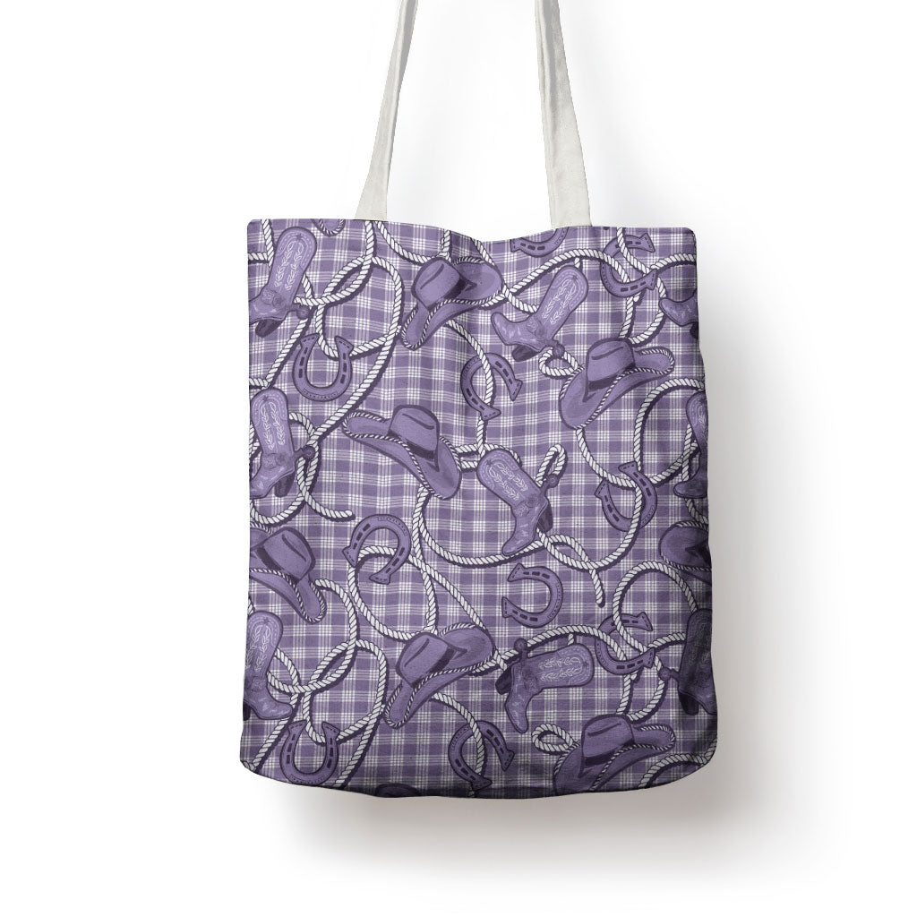 Purple Hawaii Palaka Cowboy Tote Bag Hawaiian Paniolo Festival Spirit LT19 - Polynesian Pride