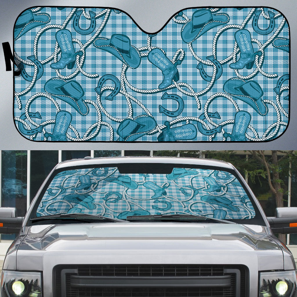 Blue Hawaii Palaka Cowboy Auto Sun Shade Hawaiian Paniolo Festival Spirit