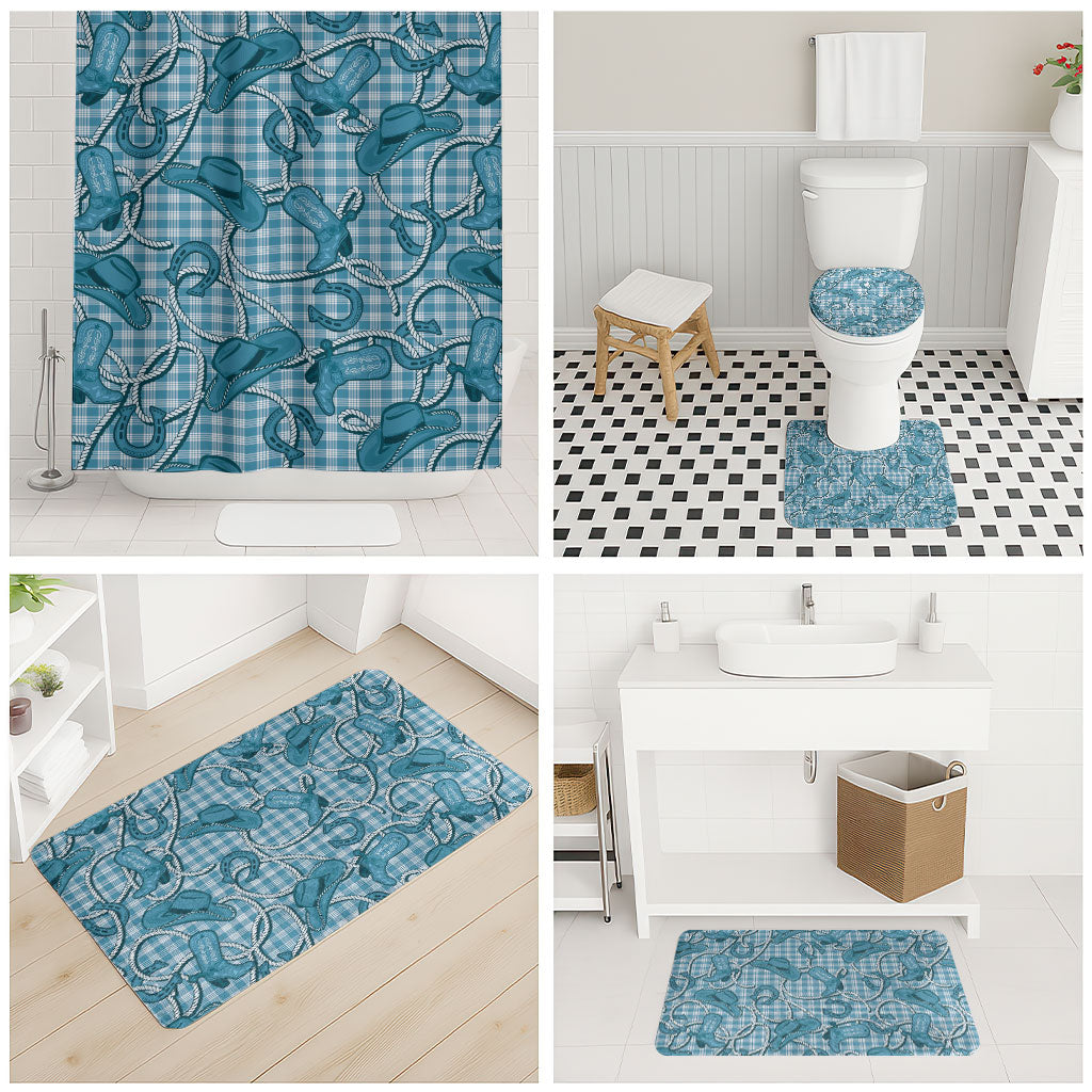 Blue Hawaii Palaka Cowboy Bathroom Set Hawaiian Paniolo Festival Spirit LT19 - Polynesian Pride