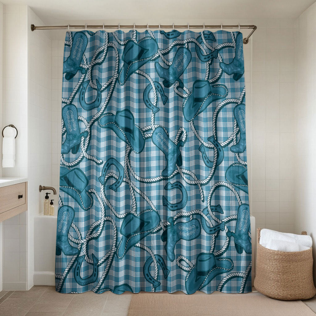 Blue Hawaii Palaka Cowboy Bathroom Set Hawaiian Paniolo Festival Spirit LT19 Shower Curtain Only Blue - Polynesian Pride