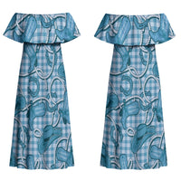 Blue Hawaii Palaka Cowboy Couples Matching Off Shoulder Maxi Dress and Hawaiian Shirt Hawaiian Paniolo Festival Spirit LT19 - Polynesian Pride