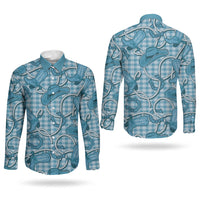 Blue Hawaii Palaka Cowboy Couples Matching Off Shoulder Short Dress and Long Sleeve Button Shirt Hawaiian Paniolo Festival Spirit LT19 - Polynesian Pride