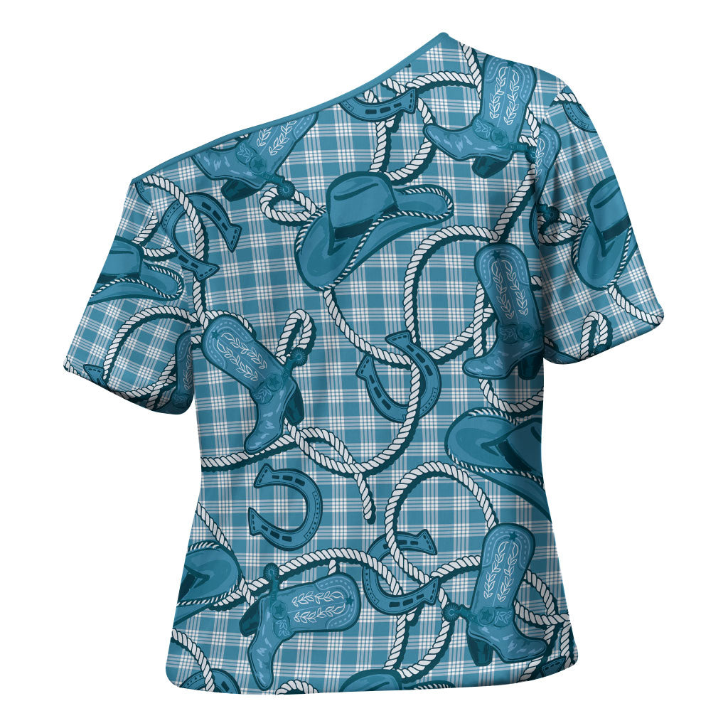 Blue Hawaii Palaka Cowboy Cross Shoulder Shirt Hawaiian Paniolo Festival Spirit LT19 - Polynesian Pride