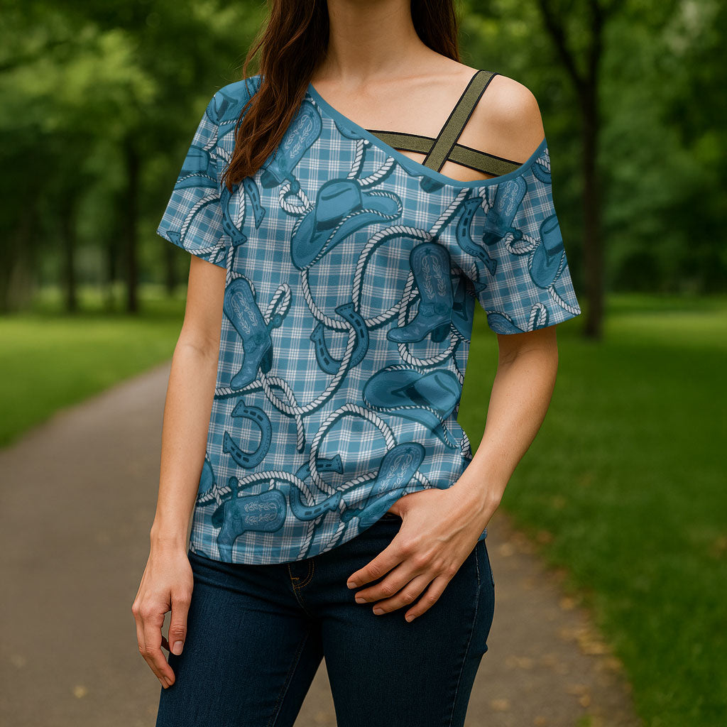 Blue Hawaii Palaka Cowboy Cross Shoulder Shirt Hawaiian Paniolo Festival Spirit LT19 - Polynesian Pride