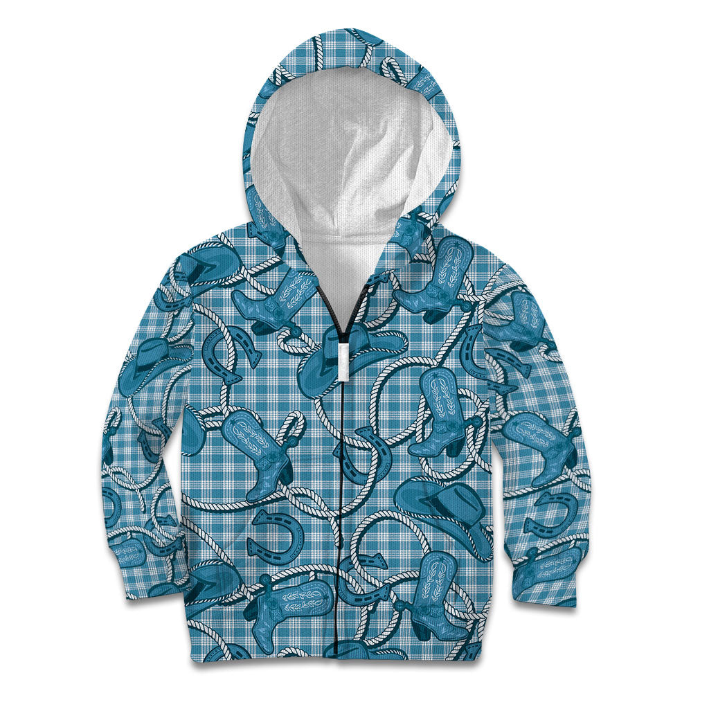 Blue Hawaii Palaka Cowboy Kid Hoodie Hawaiian Paniolo Festival Spirit LT19 Zip Hoodie Blue - Polynesian Pride