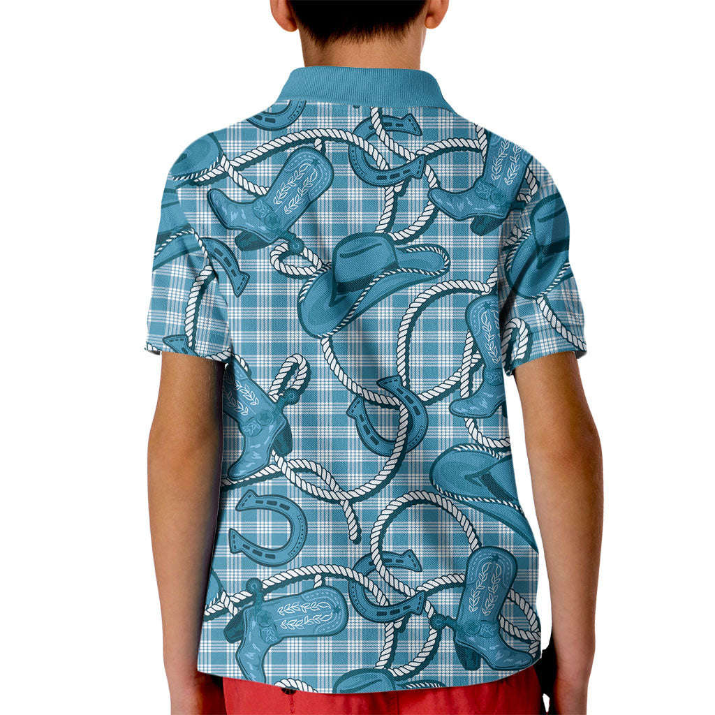 Blue Hawaii Palaka Cowboy Kid Polo Shirt Hawaiian Paniolo Festival Spirit LT19 - Polynesian Pride