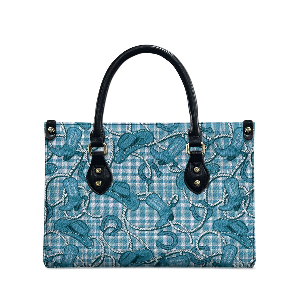 Blue Hawaii Palaka Cowboy Leather Bag Hawaiian Paniolo Festival Spirit LT19 - Polynesian Pride