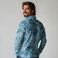 Blue Hawaii Palaka Cowboy Long Sleeve Polo Shirt Hawaiian Paniolo Festival Spirit LT19 - Polynesian Pride