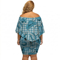 Blue Hawaii Palaka Cowboy Off Shoulder Short Dress Hawaiian Paniolo Festival Spirit LT19 - Polynesian Pride