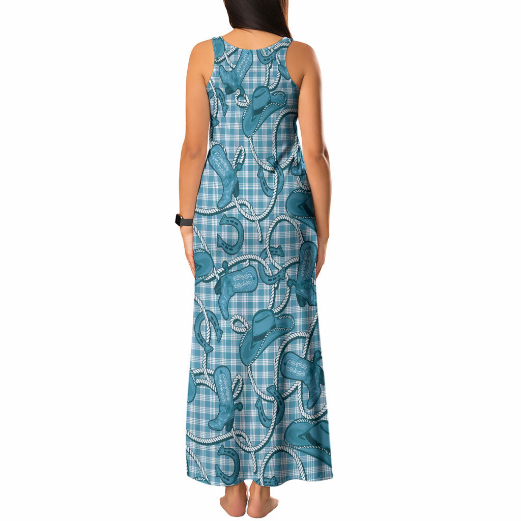 Blue Hawaii Palaka Cowboy Tank Maxi Dress Hawaiian Paniolo Festival Spirit LT19 - Polynesian Pride