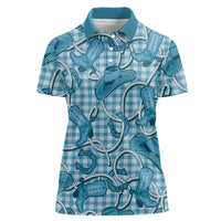 Blue Hawaii Palaka Cowboy Women Polo Shirt Hawaiian Paniolo Festival Spirit LT19 Female Blue - Polynesian Pride