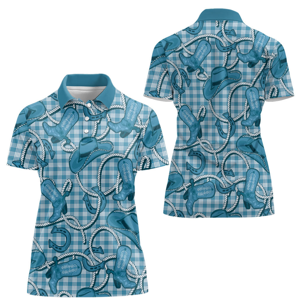 Blue Hawaii Palaka Cowboy Women Polo Shirt Hawaiian Paniolo Festival Spirit LT19 - Polynesian Pride