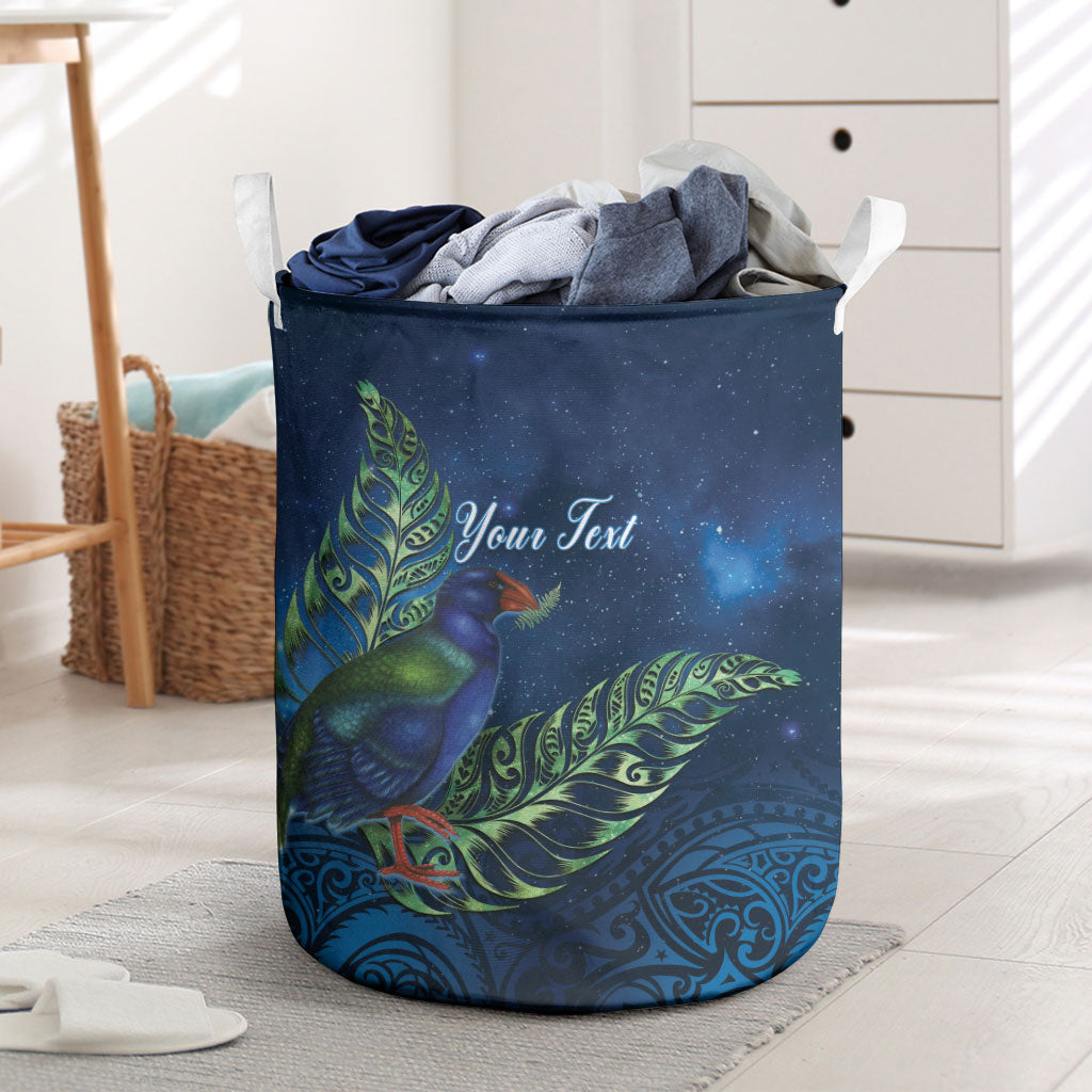 New Zealand Takahe Personalised Laundry Basket Silver Fern Galaxy Polynesian Pattern