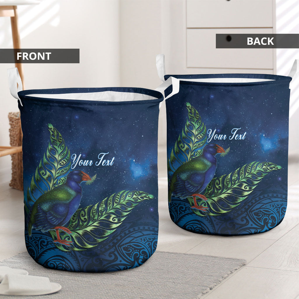 New Zealand Takahe Personalised Laundry Basket Silver Fern Galaxy Polynesian Pattern