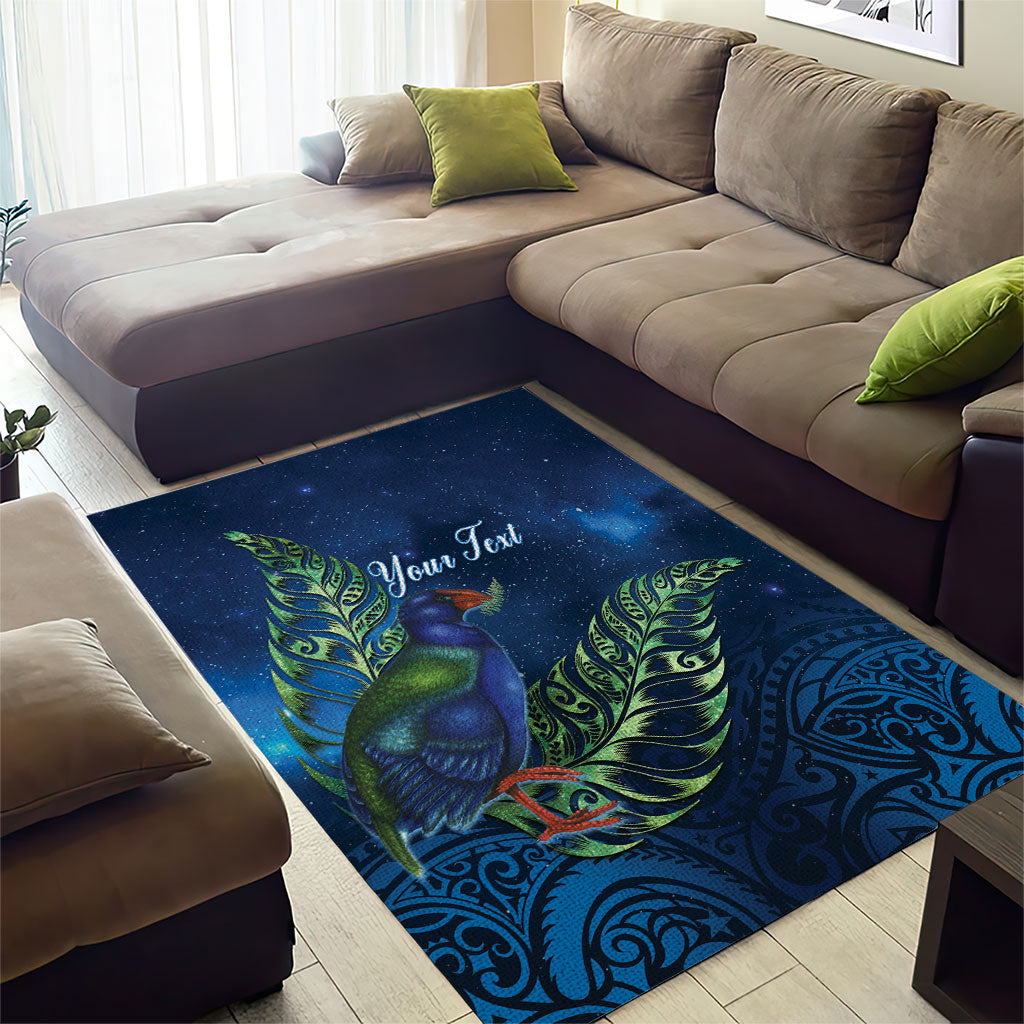 New Zealand Takahe Personalised Area Rug Silver Fern Galaxy Polynesian Pattern
