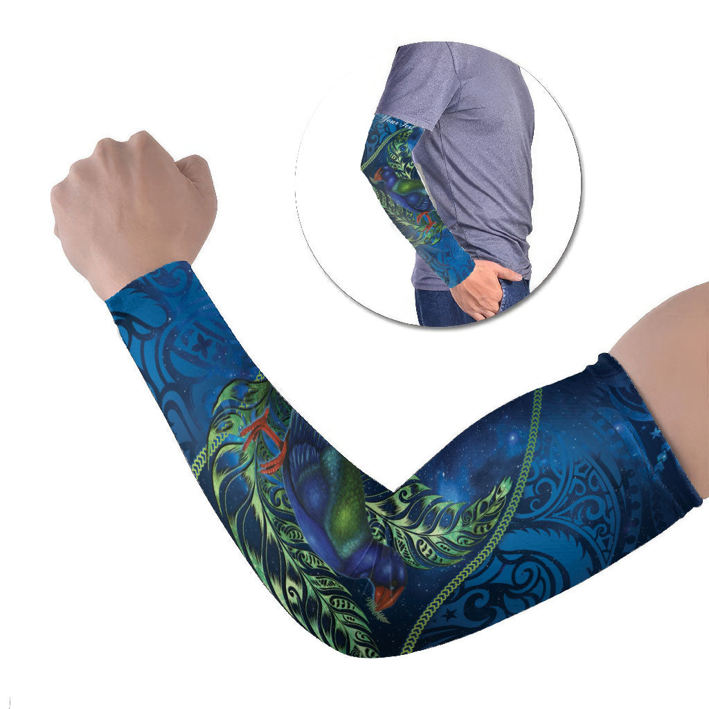 New Zealand Takahe Personalised Arm Sleeves Silver Fern Galaxy Polynesian Pattern