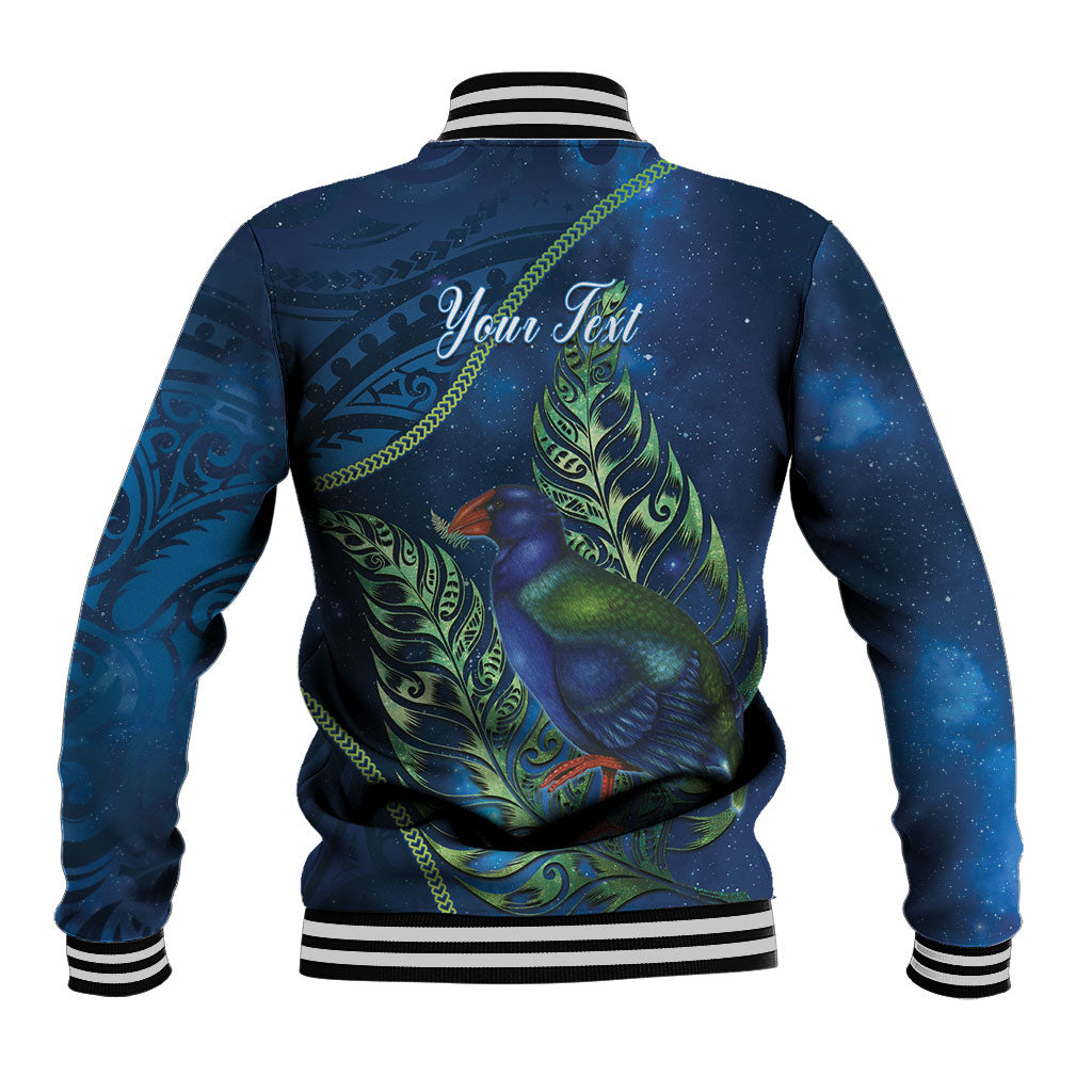 New Zealand Takahe Personalised Baseball Jacket Silver Fern Galaxy Polynesian Pattern