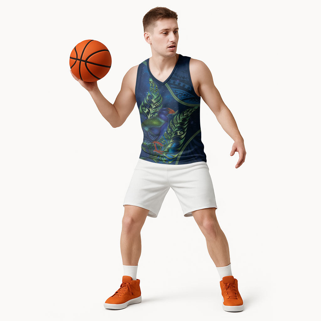 New Zealand Takahe Personalised Basketball Jersey Silver Fern Galaxy Polynesian Pattern