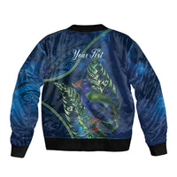 New Zealand Takahe Personalised Bomber Jacket Silver Fern Galaxy Polynesian Pattern