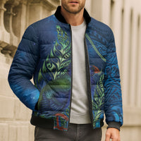 New Zealand Takahe Personalised Bomber Puffer Jacket Silver Fern Galaxy Polynesian Pattern
