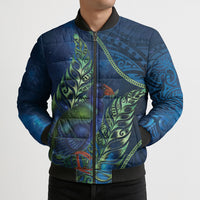 New Zealand Takahe Personalised Bomber Puffer Jacket Silver Fern Galaxy Polynesian Pattern