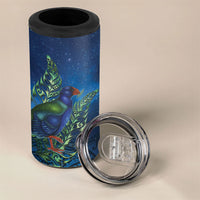 New Zealand Takahe Personalised 4 in 1 Can Cooler Tumbler Silver Fern Galaxy Polynesian Pattern